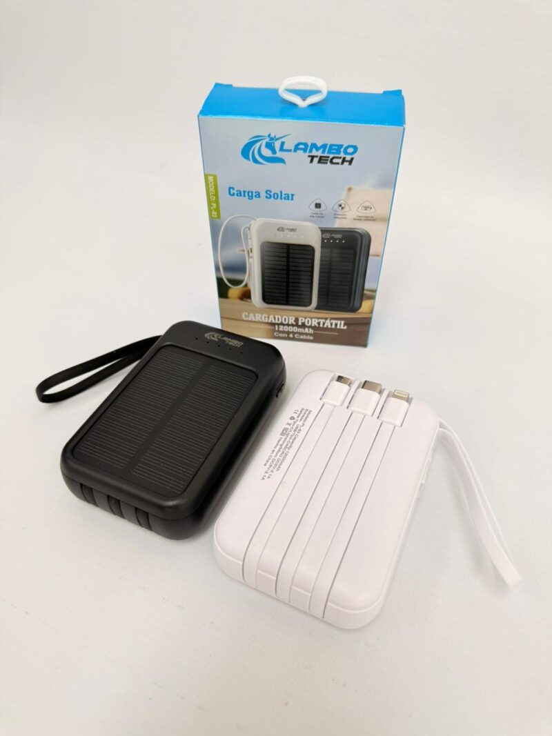 PL83 - POWERBANK CARGADOR PORTATIL SOLAR c/4 CABLES 12.000mah