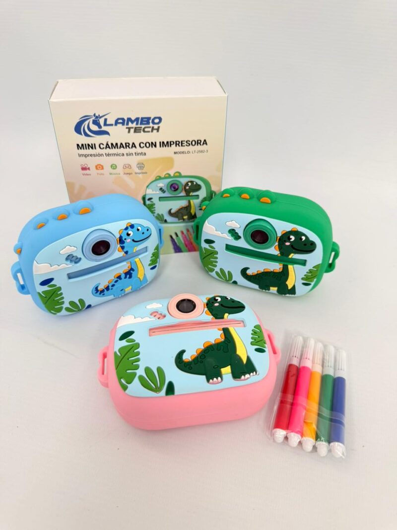 C45313 - CAMARA IMPRESORA DINOSAURIO LT2582-3 LAMBO TECH INFANTIL C/MARCADORES COLGANTE FUNDA