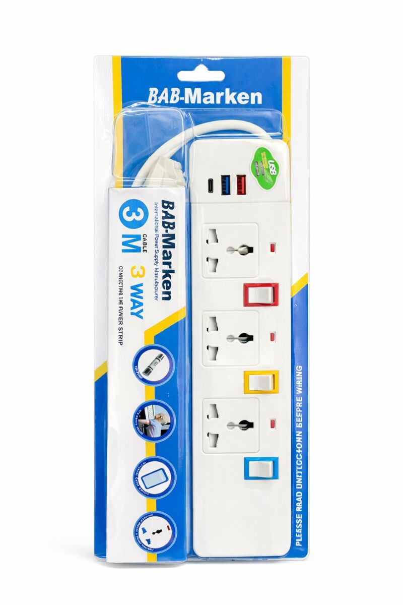 LT25AL14 - ZAPATILLA ALARGUE marken 3 TOMAS + 2 USB+ 1 TIPO C 2mts