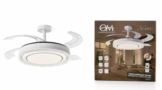 VTR421B - VENTILADOR DE TECHO RETRACTIL DELUXE CON LUZ LED OM